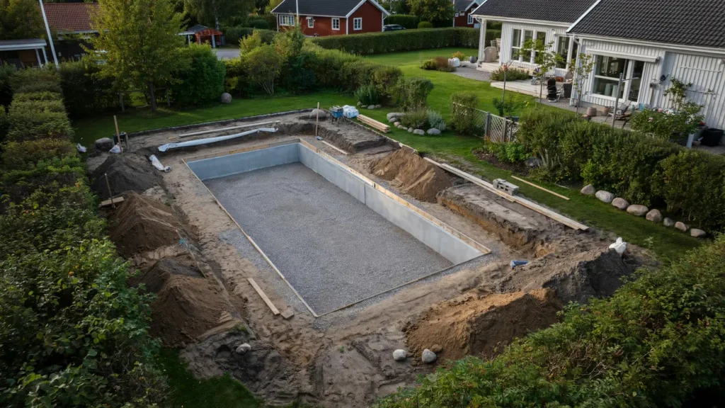 anl ggning av pool 7x3 5x1 5 meter i blentarp sj bo